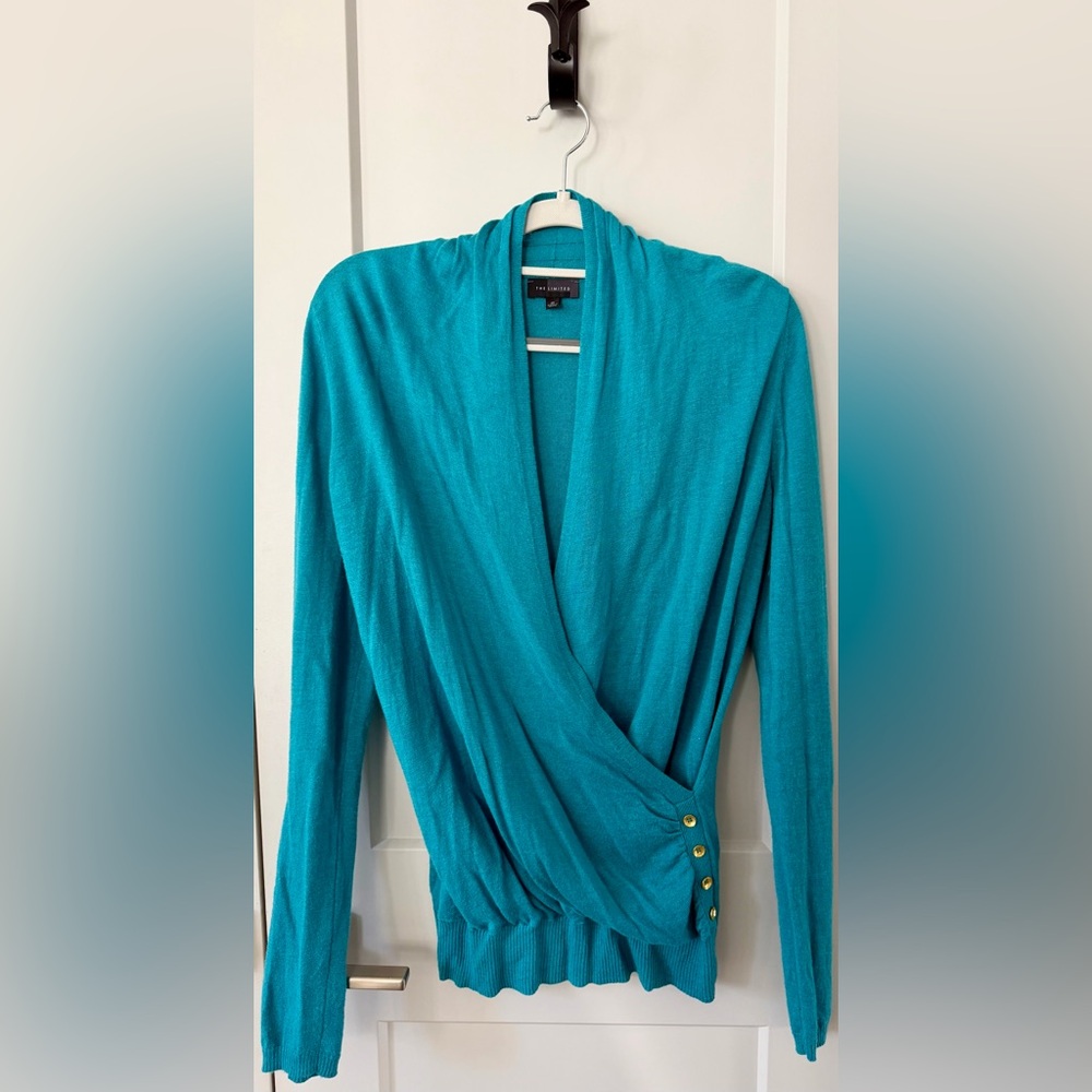 The Limited Teal/Turquoise Lightweight Wrap-Front Knit Sweater M